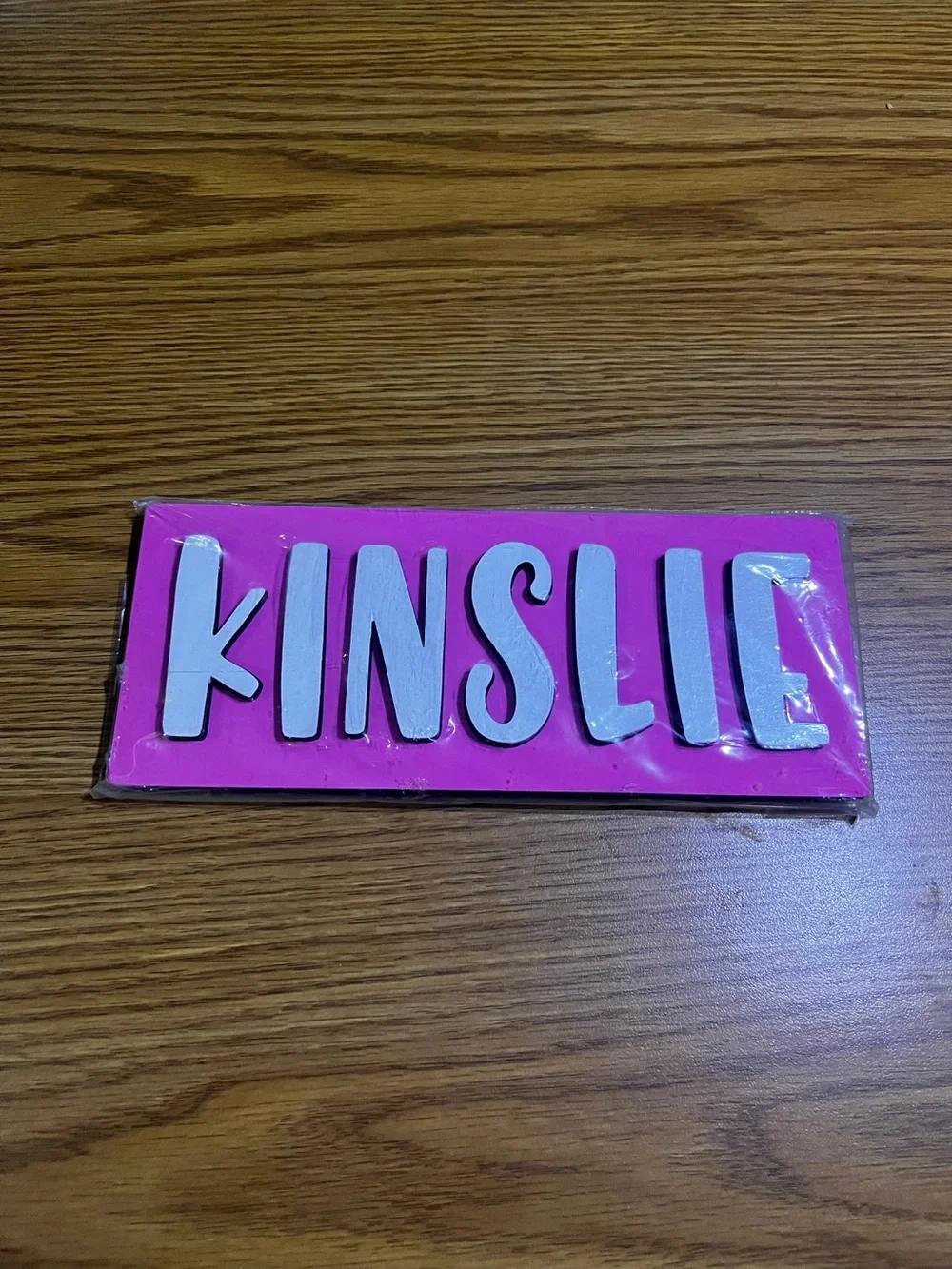 Pink Name Wooden Puzzle Wall Sign - Personalized “Kinslie” Home Wall Decor